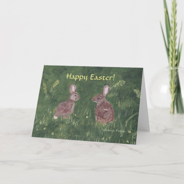 Deux cartes de voeux heureuses de Pâques de lapins (Devant)