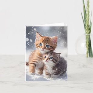 Deux chatons dans la neige Carte de vœux vierge po