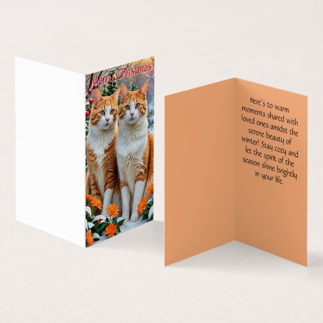 Deux chats joyeux carte de Noël (Inside and Outside)