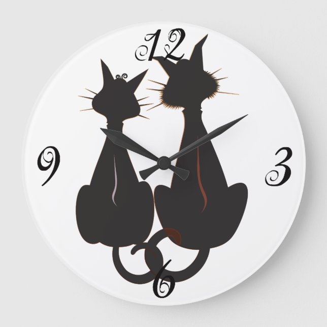 Deux chats noirs Mur Horloge (Recto)