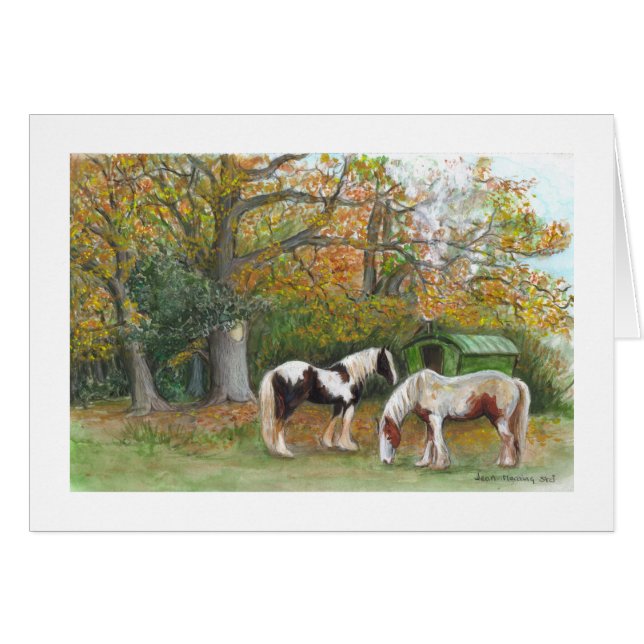 Deux chevaux et un wagon gypsy - Carte (Devant horizontal)
