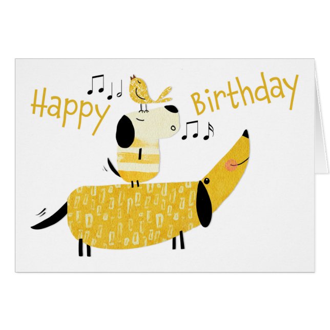 Deux chiens et un chant d'oiseau Anniversaire (Devant horizontal)