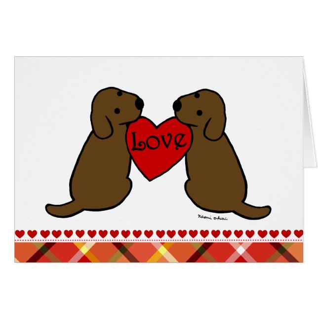 Deux chocolat Labradors avec le tartan de bande (Devant horizontal)