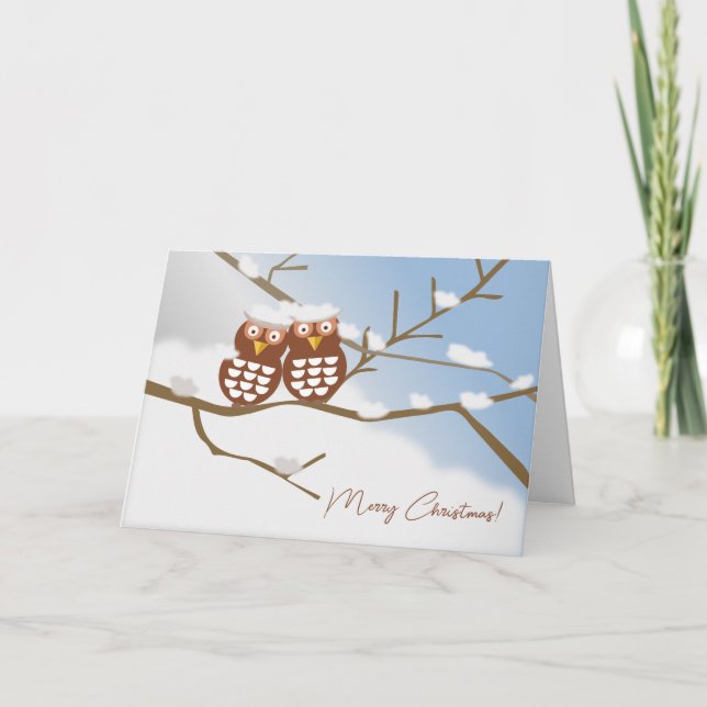 Deux Chouettes Cute Owl Noël Carte Vacances (Devant)