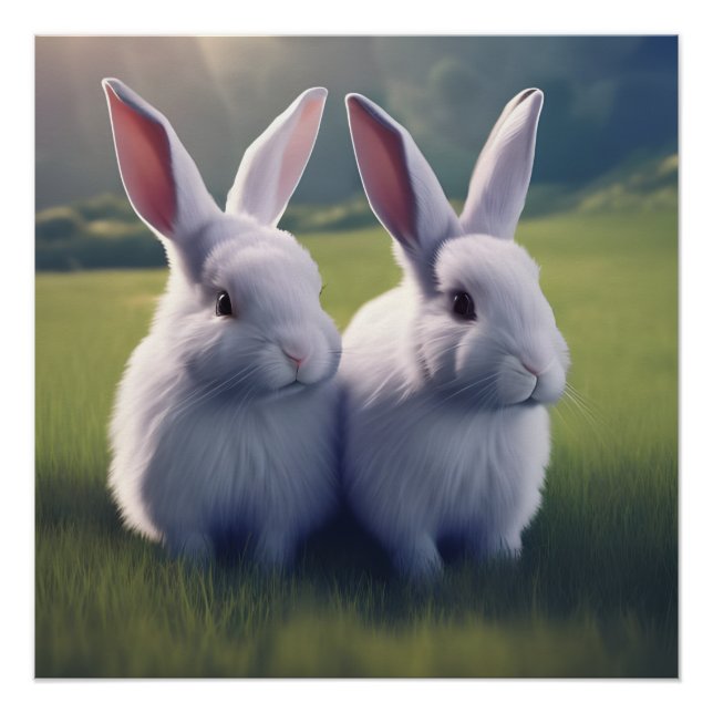 Deux chouettes lapins dans le champ Poster brillan (Devant)