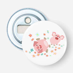 Deux cochons mignons au printemps ouvre-bouteille