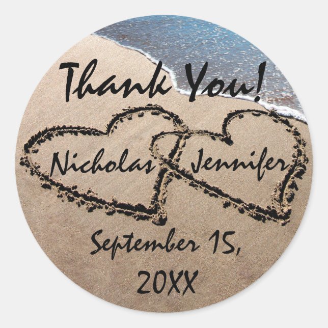 Deux Coeurs Dans Le Sable Merci Sceller Stickers (Devant)