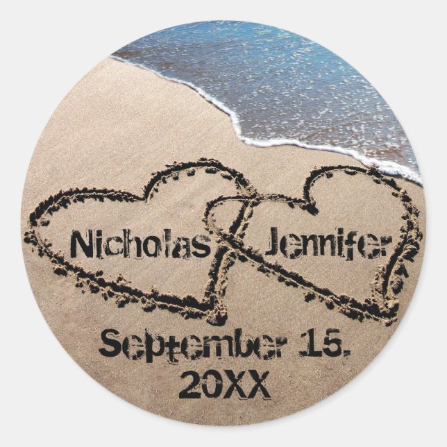 Deux Coeurs Dans Le Sable Stickers Stickers (Devant)