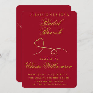 Deux Coeurs d'or   Red Bridal Brunch Invitation