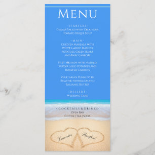 Deux coeurs sur le Beach Wedding Bright Blue Menu