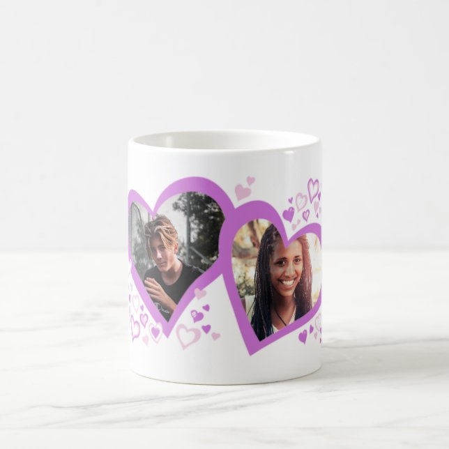 Deux coeurs valentine / photos mariages mug violet (Centre)
