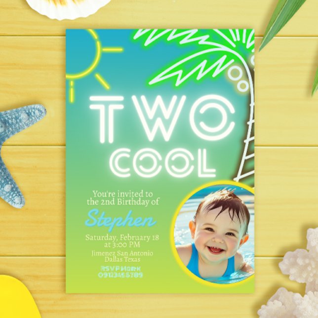 Deux Cool 2e anniversaire avec invitation photo (Two Cool 2nd Birthday with Photo Picture Invitation)