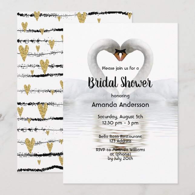 Deux cygnes amoureux blanc nuptiale invitation (Devant / Derrière)