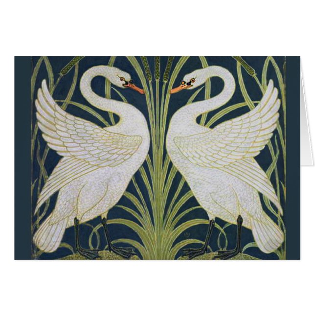 Deux cygnes Vintage Nouveau Oiseaux (Devant horizontal)
