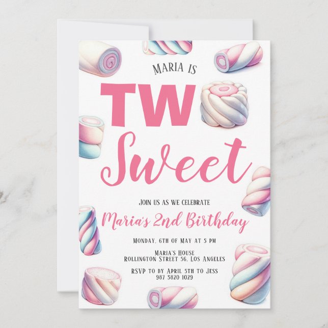 Deux doux Marshmallow rose 2e Invitation anniversa (Devant)