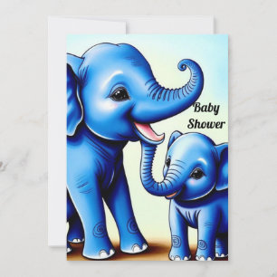 Deux éléphants bleus mignons invitation