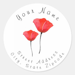 Deux Étiquette de adresse de Poppies d'aquarelle r