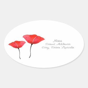 Deux Étiquettes de Poppies d'aquarelle rouge