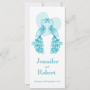 Deux faire-part de mariage turquoises Paons