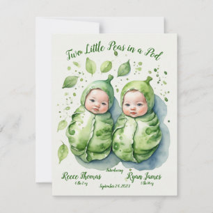 Deux Faire-part de naissance jumeaux Little Peas