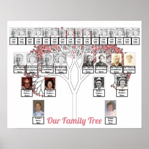 Deux Familles Arbre Fractale Rose Photo Nom Poster