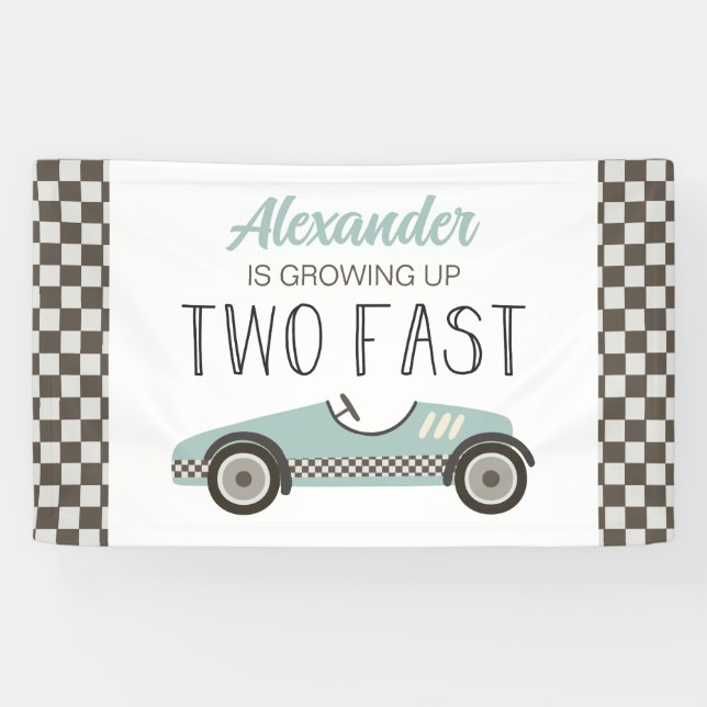 Deux Fast Blue Race Car 2e Anniversaire Bannière (Horizontal)