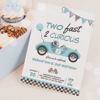 Deux Fast Blue Race Car 2e Invitation anniversaire