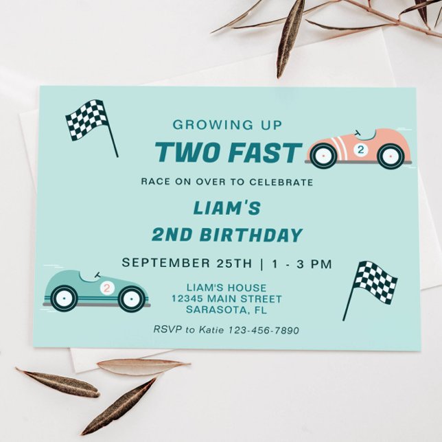 Deux Fast Race Car 2e Invitation Anniversaire (Créateur téléchargé)