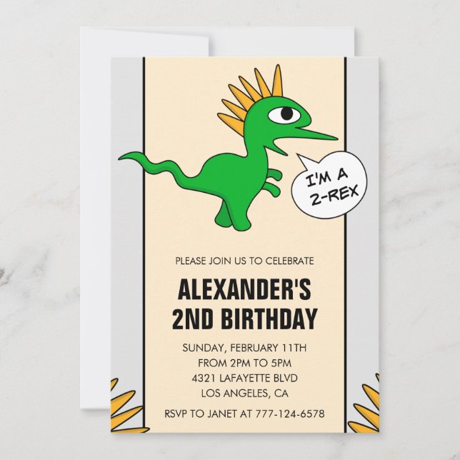 Deux filles garçon de fête dinosaure invitations a (Devant)
