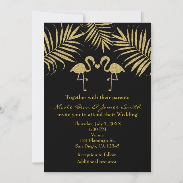 Deux Flamants roses aiment les invitations Black & (Devant)