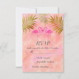 Deux flamants roses aquarelle mariage plage RSVP