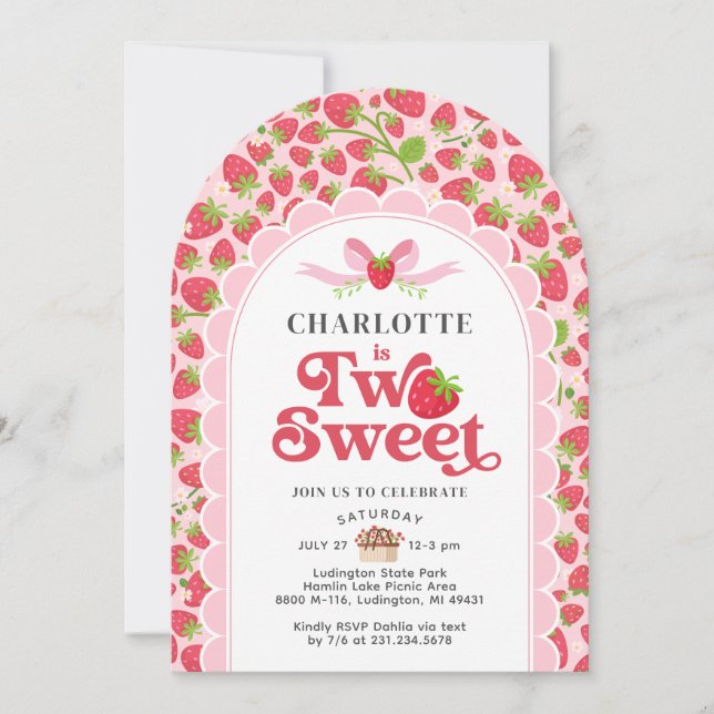 Deux fraises sucrées Invitation du 2e anniversaire (Devant)