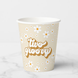 Deux gobelets en papier rétro groovy Daisy pour 2è