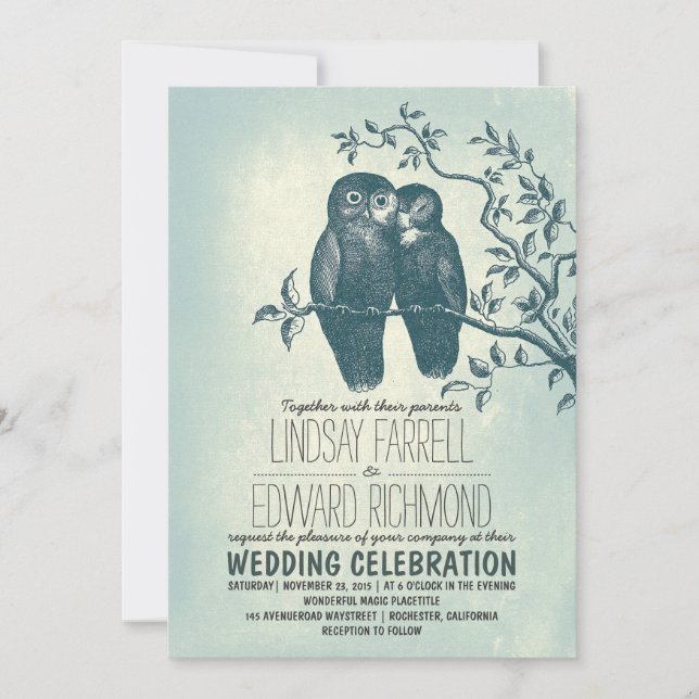 deux hiboux en amour et des invitations de mariage (Devant)