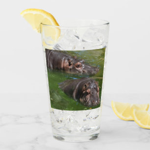 Deux Hippopotames Dans Un Étang, Boire Du Verre