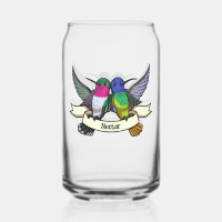 Deux Hummingbirds Avec Carton De Bande De Ruban Te