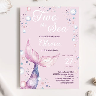 Deux Invitation d'anniversaire de fille sirène ros
