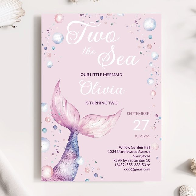 Deux Invitation d'anniversaire de fille sirène ros (Créateur téléchargé)