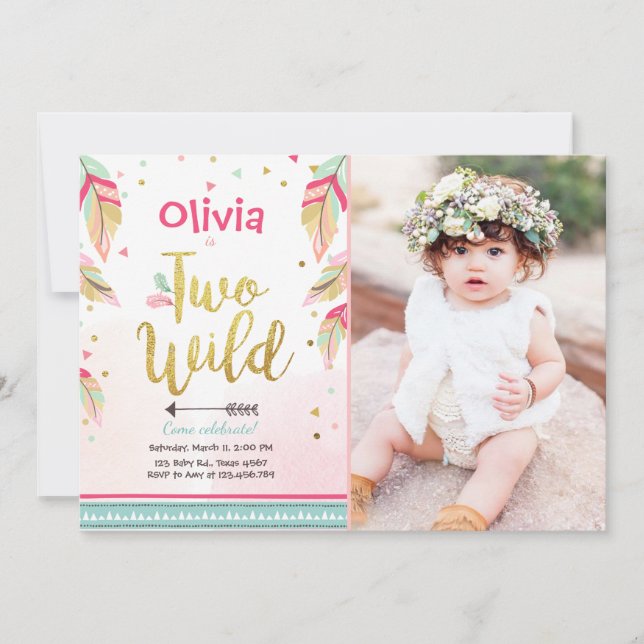 Deux invitation de fête sauvage 2Anniversaire fill (Devant)
