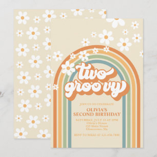 Deux Invitations d'anniversaire Groovy Rétro Arc-e