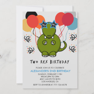 Deux invitations d'anniversaire rex Cute kids dino