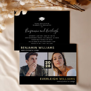 Deux invitations de fin d'études avec feuille d'or