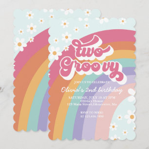 Deux invitations groovy rétro arc-en-ciel pour un