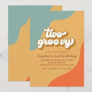 Deux invitations rétro tourbillonnantes groovy pou