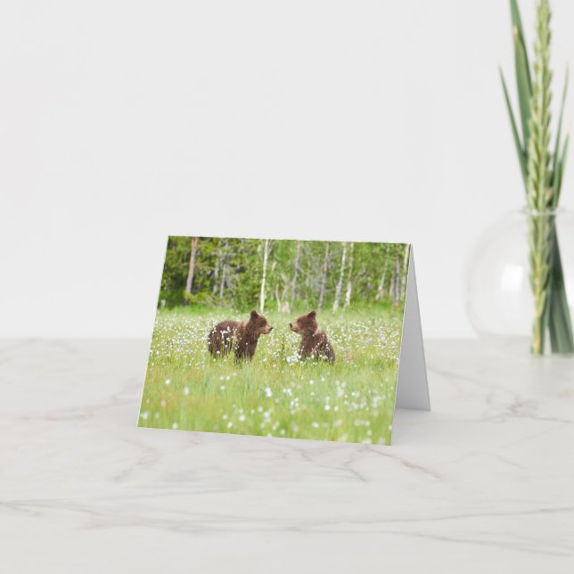 Deux jeunes amis ours brun plié carte de voeux (Devant)