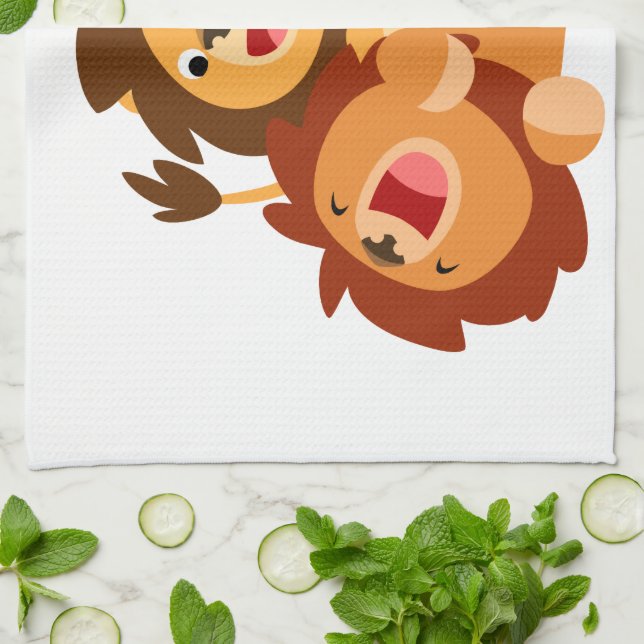Deux Jolies Cartoon Lions Serviette de cuisine (Plié)
