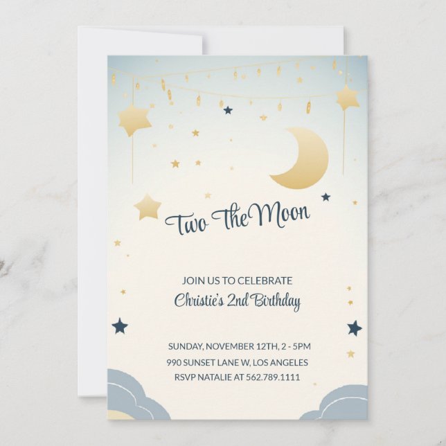 Deux La Fille Lune Deuxième Invitation de fête d'a (Devant)