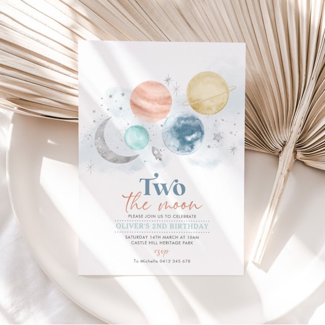 Deux La Lune 2e Anniversaire Invitation Garçon Arg (Créateur téléchargé)