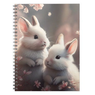 Deux lapins mignons avec Carnet photo sakura Spira