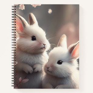 Deux lapins mignons avec Carnet spiral sakura